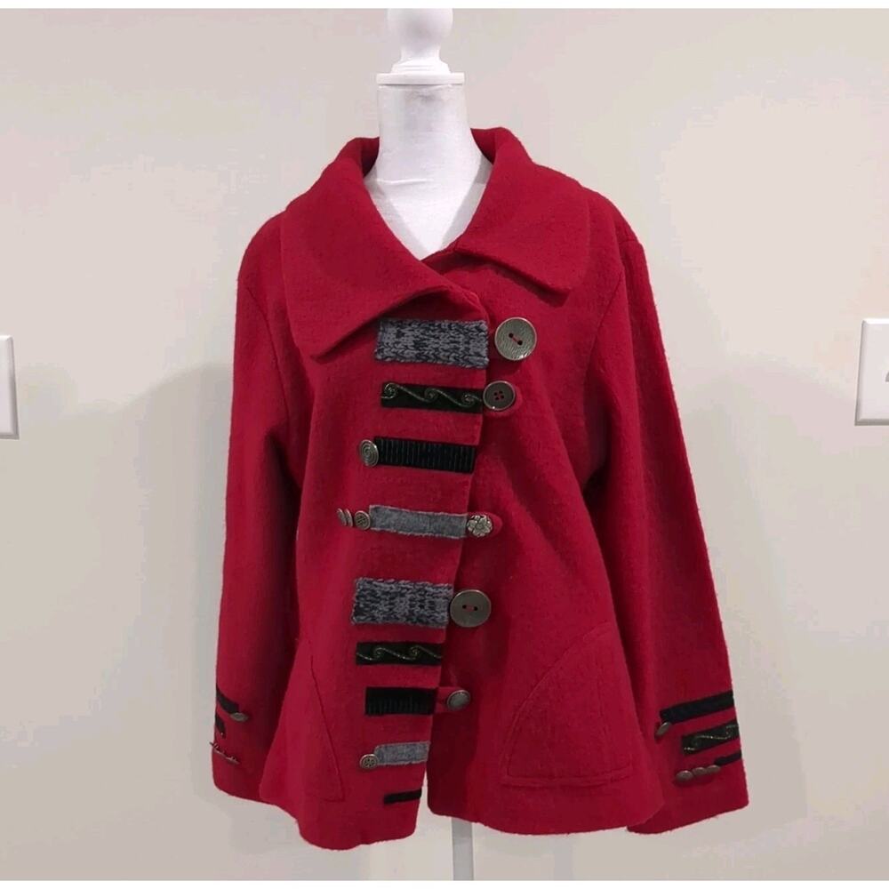 Carson Women L Red 100% wool Steampunk Blazer Whimsigoth Military Jacket